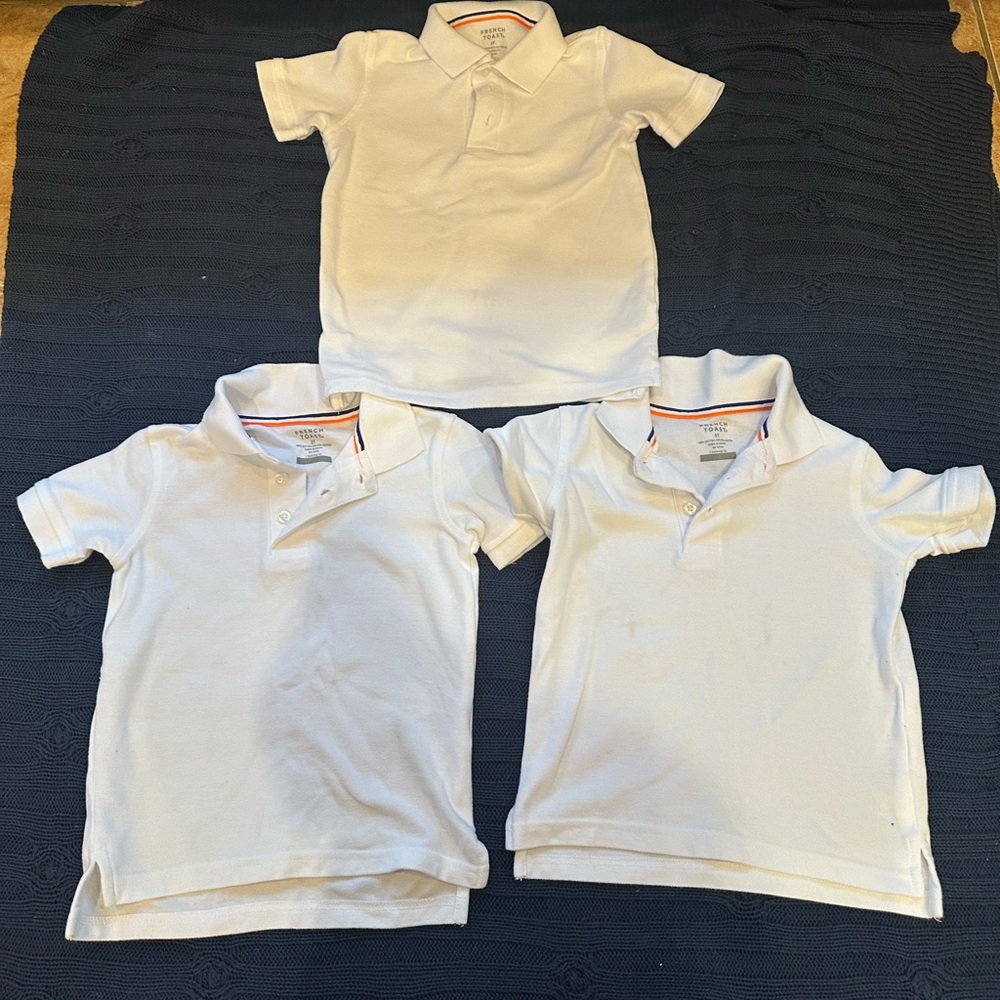3t 3 white and 2 red uniform shirts French toast